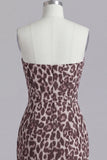 Coffee Strapless Ruched Tight Leopard Print Short Homecoming Dress
