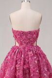 Sparkly Fuchsia Floral A Line Cut Out Corset Beaded Short Homecoming Dress