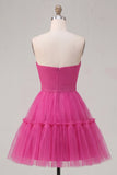Fuchsia A Line Sweetheart Ruched Short Homecoming Dress with Bow