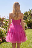 Fuchsia A Line Sweetheart Ruched Short Homecoming Dress with Bow