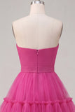 Fuchsia A Line Sweetheart Ruched Short Homecoming Dress with Bow