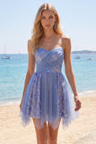 Sparkly Grey Blue Ruched Short Corset Homecoming Dress with Lace