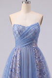 Sparkly Grey Blue Ruched Short Corset Homecoming Dress with Lace