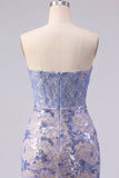 Sparkly Grey Blue Strapless Corset Tight Lace Short Homecoming Dress