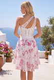 White Fuchsia Flower A Line Keyhole Short Corset Homecoming Dress with Ruffles