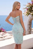 Mint Floral Off the Shoulder Corset Bodycon Appliqued Homecoming Dress with Slit