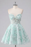 A-Line Mint Floral Sweetheart Corset Appliqued Homecoming Dress