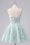 A-Line Mint Floral Sweetheart Corset Appliqued Homecoming Dress