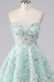 A-Line Mint Floral Sweetheart Corset Appliqued Homecoming Dress