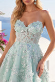A-Line Mint Floral Sweetheart Corset Appliqued Homecoming Dress