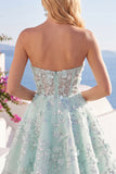 A-Line Mint Floral Sweetheart Corset Appliqued Homecoming Dress