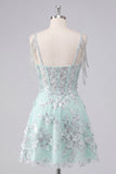 Off the Shoulder A-Line Corset Mint Floral Appliqued Homecoming Dress