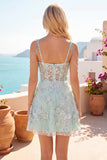 Off the Shoulder A-Line Corset Mint Floral Appliqued Homecoming Dress