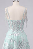 Off the Shoulder A-Line Corset Mint Floral Appliqued Homecoming Dress