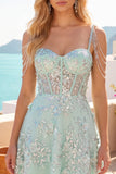 Off the Shoulder A-Line Corset Mint Floral Appliqued Homecoming Dress