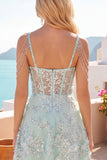 Off the Shoulder A-Line Corset Mint Floral Appliqued Homecoming Dress