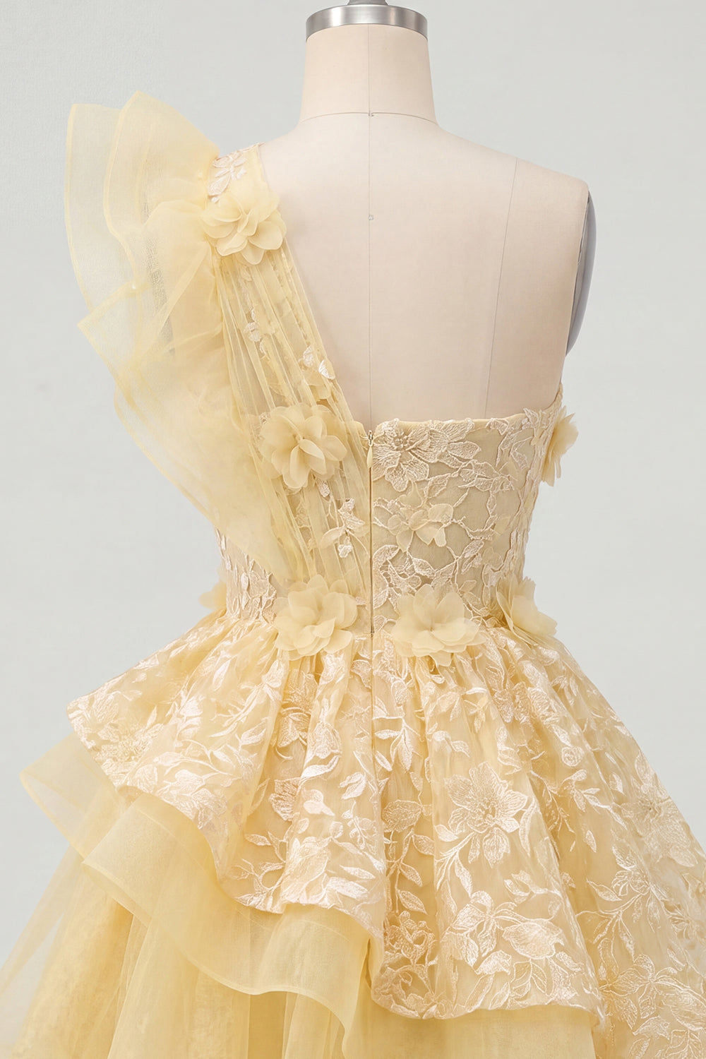 Zapaka Women Butter Yellow A-Line Homecoming Dress One Shoulder Ruffled Floral Mini Cocktail Party Dress ZAPAKA Zapaka Women Butter Yellow A-Line Homecoming Dress One Shoulder Ruffled Floral Mini Cocktail Party Dress ZAPAKA