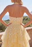 Butter Yellow A-Line Halter Neck Floral Homecoming Dress