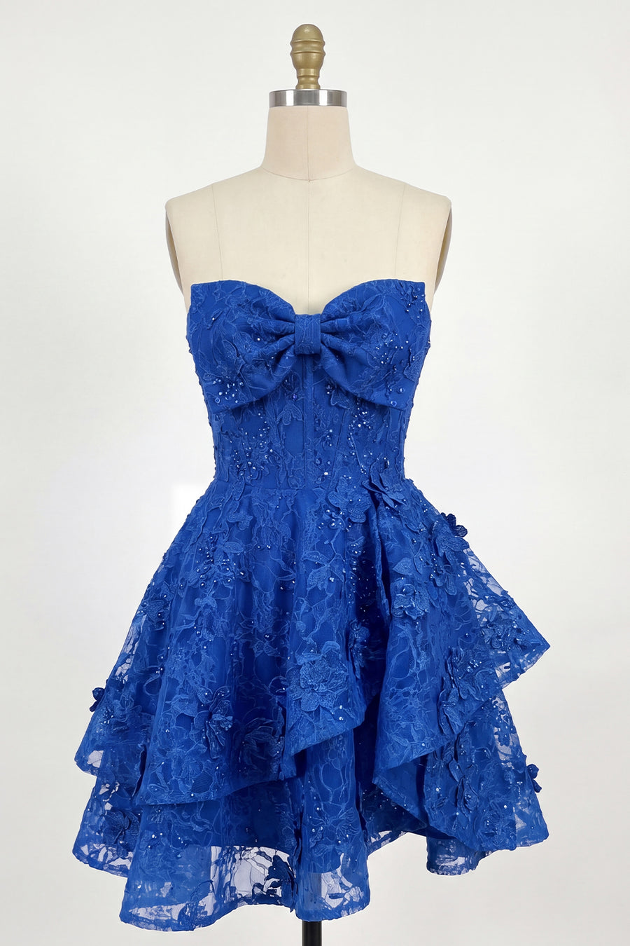 open lace back dress Elegant Tulle Lace Applique Long Prom Dress Blue Evening Dress US12 / Blue main image 1