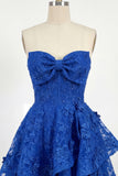 Royal Blue A-Line Sweetheart Floral Beaded Corset Homecoming Dress with Bow