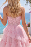 A-Line Pink Sweetheart Floral Homecoming Dress with Ruffles