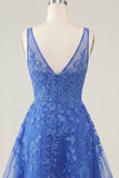A-Line Pink V-Neck Floral Homecoming Dress