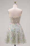 Green Sweetheart Sheer Corset A-Line Floral Homecoming Dress with Appliques