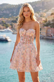 Green Sweetheart Sheer Corset A-Line Floral Homecoming Dress with Appliques