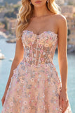 Green Sweetheart Sheer Corset A-Line Floral Homecoming Dress with Appliques