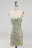Bodycon Sweetheart Corset Floral Pink Homecoming Dress with Lace Up Back