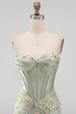 Bodycon Sweetheart Corset Floral Pink Homecoming Dress with Lace Up Back