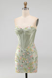 Bodycon Sweetheart Corset Floral Pink Homecoming Dress with Lace Up Back