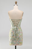 Bodycon Sweetheart Corset Floral Pink Homecoming Dress with Lace Up Back