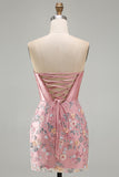 Bodycon Sweetheart Corset Floral Pink Homecoming Dress with Lace Up Back