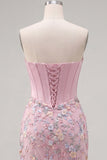 Sweetheart Pink Corset Bodycon Floral Homecoming Dress with Appliques