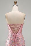 Bodycon Sweetheart Corset Floral Pink Homecoming Dress with Lace Up Back