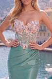 Sweetheart Blue Sheer Corset Bodycon Floral Ruched Appliqued Homecoming Dress