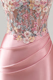 Sweetheart Sheer Corset Bodycon Floral Ruched Beaded Strapless Homecoming Dress