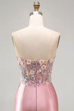 Sweetheart Sheer Corset Bodycon Floral Ruched Beaded Strapless Homecoming Dress