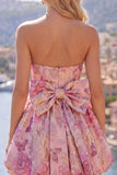 A-Line Pink Sweetheart Jacquard Floral Homecoming Dress with Bow