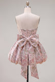 A-Line Pink Sweetheart Jacquard Floral Homecoming Dress with Bow