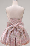 A-Line Pink Sweetheart Jacquard Floral Homecoming Dress with Bow