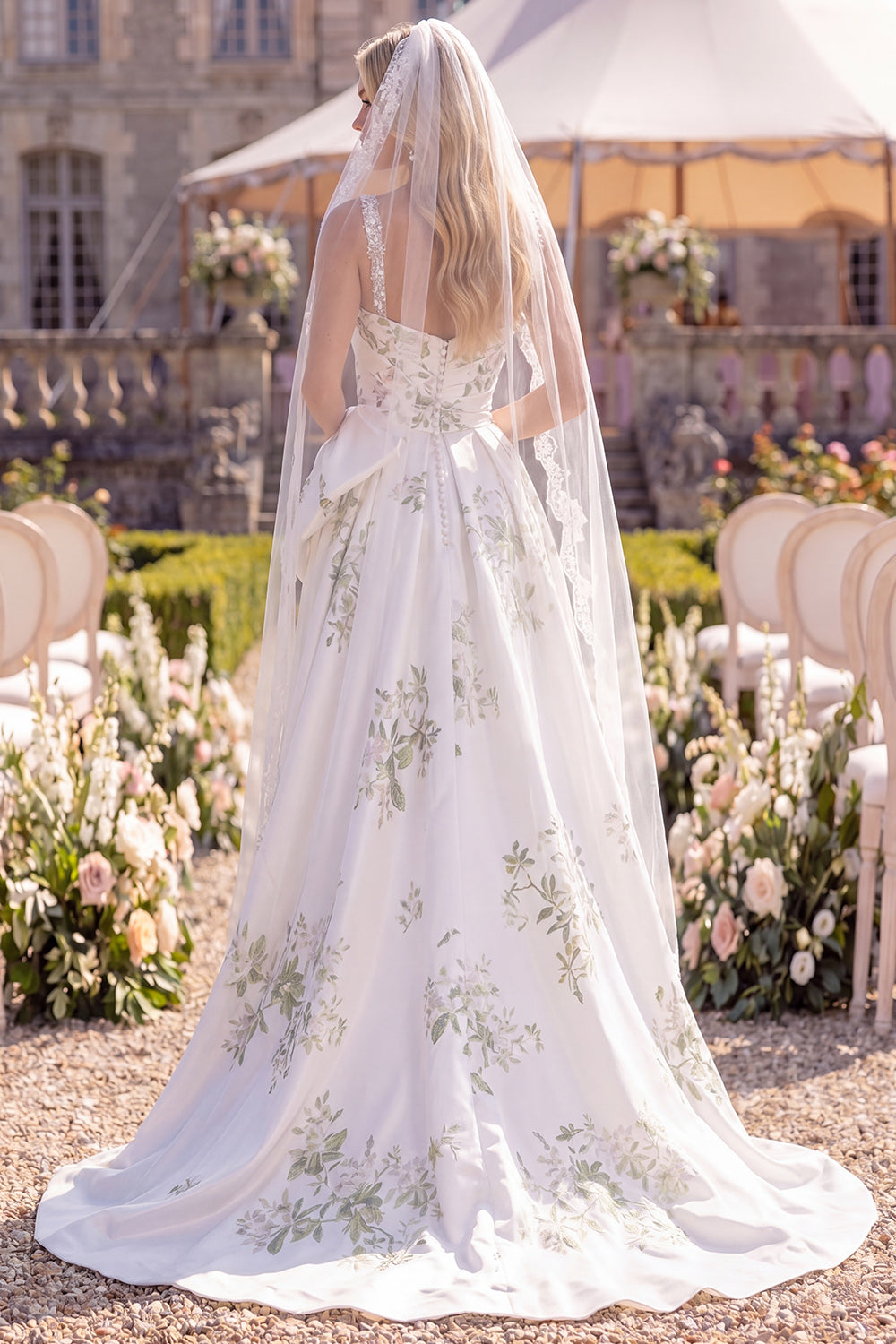 beaded beach wedding dress Flowy Tulle A-line V-neck Beaded Beach Wedding Dress SW537