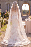 White Red Flower Mermaid Sweep Train Corset Beach Wedding Dress with Veils