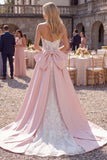 Sparkly White Floral Sweetheart Mermaid Sweep Train Wedding Dress with Cape