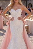 Sparkly White Floral Sweetheart Mermaid Sweep Train Wedding Dress with Cape