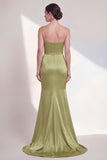 Strapless Green Mermaid Ruched Formal Dress