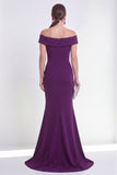 Off the Shoulder Purple Mermaid Ruched Formal Dress with Slit