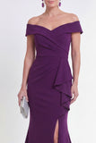 Off the Shoulder Purple Mermaid Ruched Formal Dress with Slit