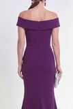 Off the Shoulder Purple Mermaid Ruched Formal Dress with Slit